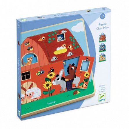 Puzzle straturi Animale de la ferma, 2 ani, Djeco